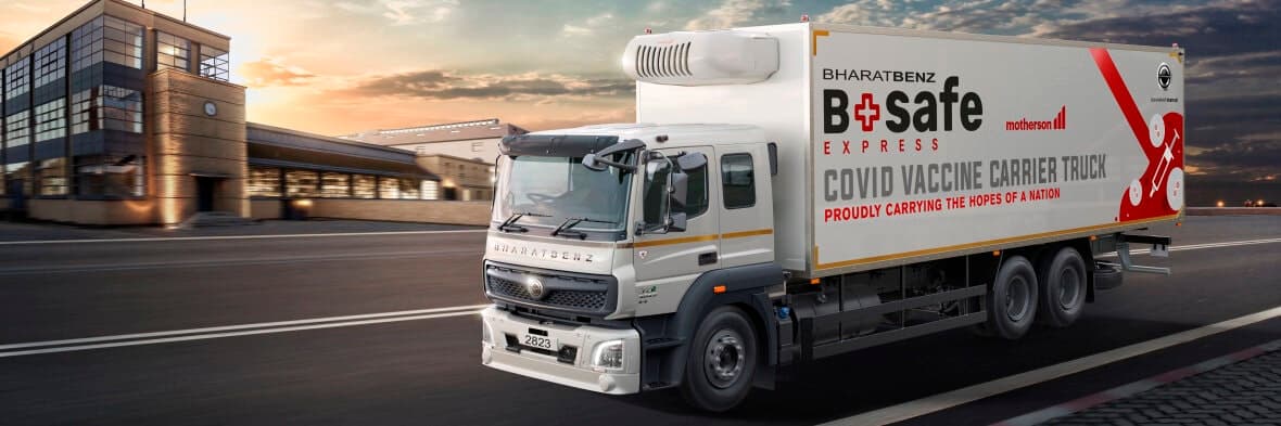 Daimler Trucks präsentiert Kühllastwagen von BharatBenz für die Impfstoffverteilung in Indien